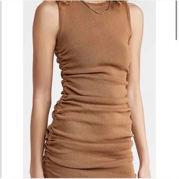 Lioness Military minds mini dress S brown Ruched sleeveless bodycon - Picture 2 of 11